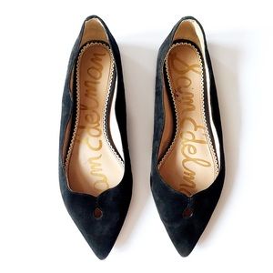 Sam Edelman Pointed Toe Suede Flats with Peek-a-boo Detail & Curving Sides